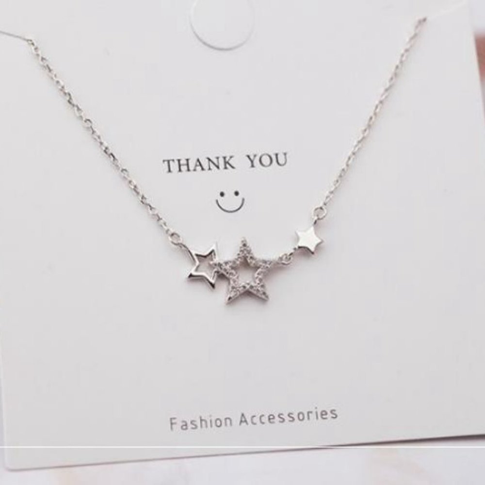 NEW 925 Sterling Silver Diamond Star Necklace - Picture 4 of 8